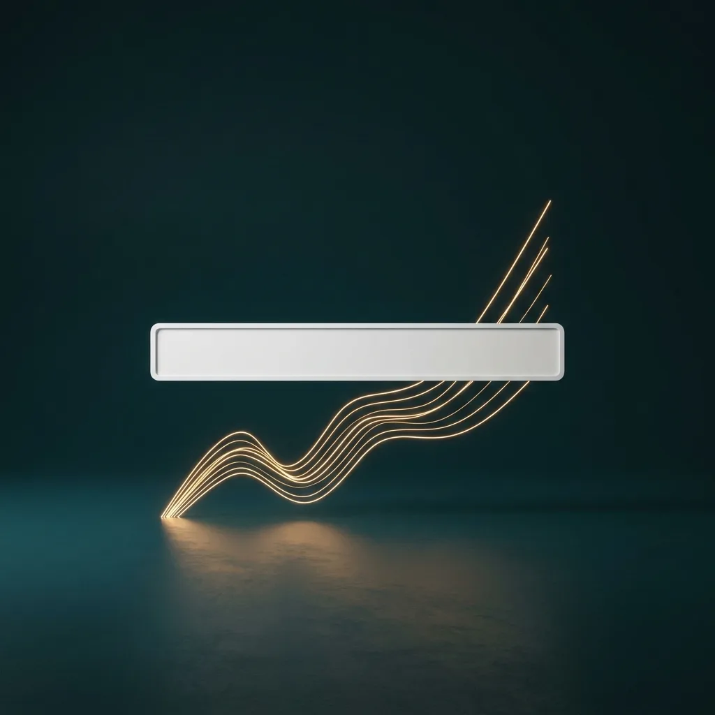 Floating white search bar panel above a rising gold line chart on a deep teal background